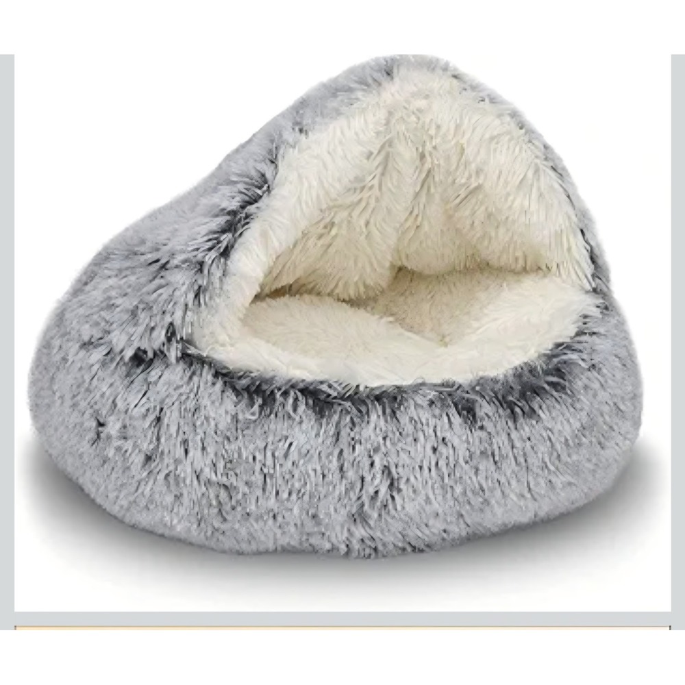 ShinHye Cat Bed Round 20" Plush Fluffy Hooded Cat Bed Cave